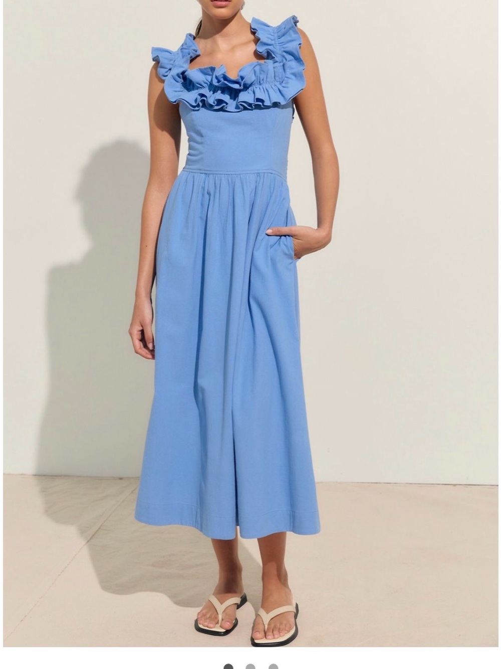 Free People Women's Ruffle it Up Tie Back Midi Dress Blue Size Medium